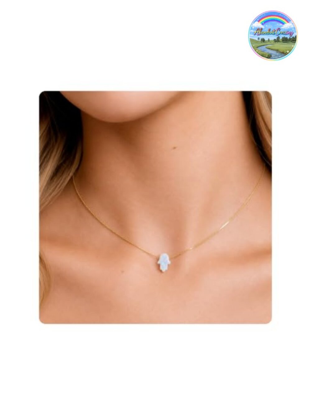 14K Gold Filled Opal Hamsa Choker Necklace, Adjustable, Waterproof